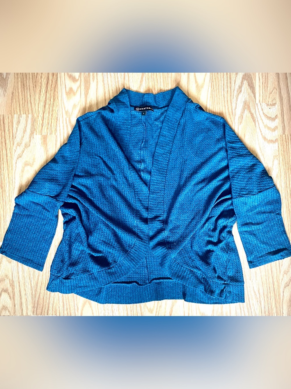 Wantable Teal Blue Waffle Print Cocoon Dolman Cardigan – Size Large
